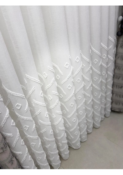 Nivemeshome Sedef 1-094p Yarı Desen Ekru 1/3 Pileli Tül Perde