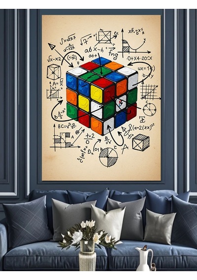 Ahşap Tablo Rubik Küpü Çizim Sanatı