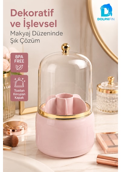 7 Bölmeli Kapaklı Makyaj Organizeri Fırça Ruj Kozmetik Düzenleyici Pembe