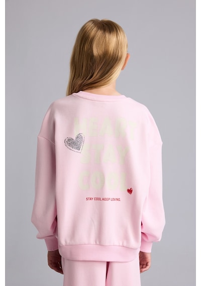 Defacto Relax Fıt Bisiklet Yaka Kalp Desenli Sweatshirt Kız Çocuk I4063a826aupn47 Pembe-pn47