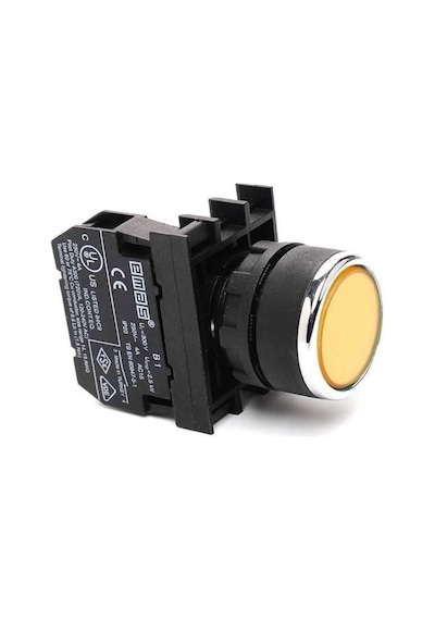 Emas B100FS B Serisi Plastik 1NO Yaylı Kalıcı Sarı 22 mm Buton