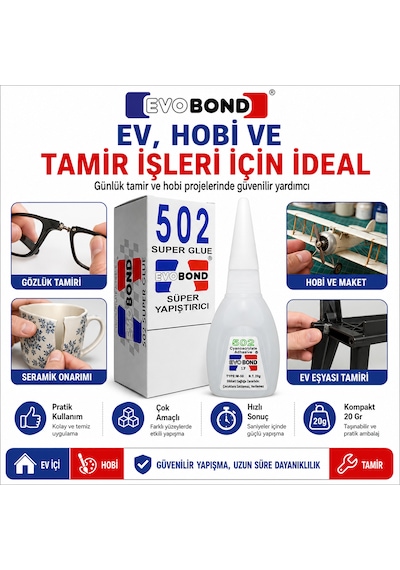 Evobond 502 Süper Hızlı 20 Gr Japon Yapıştırıcı 6 Adet