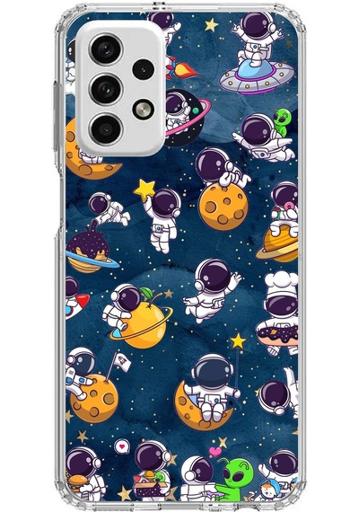 Samsung Galaxy A73 Uyumlu Minik Astronotlar Uzayda Baskılı Silikon Kılıf Renkli