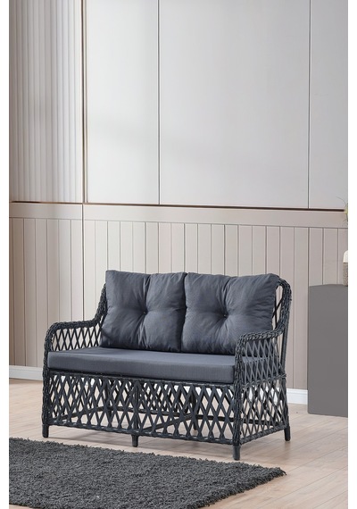 Roma Rattan Bahçe Balkon Takımı 2+1+1 Cam Masalı Antrasit