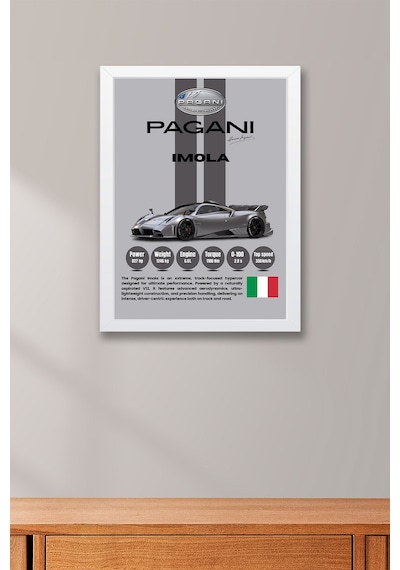 Pagani Imola Premium Araba Tablosu - V12 Teknik Özellikli İtalyan Otomobil Duvar Dekoru Beyaz