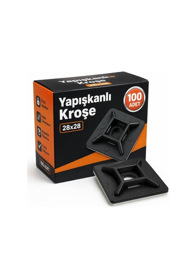 100 Adet Yapışkanlı Kroşe Siyah 28x28 Mm Kablo Bağı Tutucu Sabitleme Klipsi Balon Süs Askı Aparatı