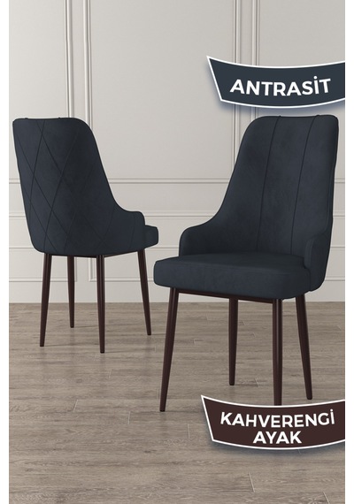 Canisa Trex Serisi 1.sınıf Babyface Kumaş Kahve Metal Ayak 6 Adet Antrasit Sandalye Sandalye Antrasit Ayakları Kahve