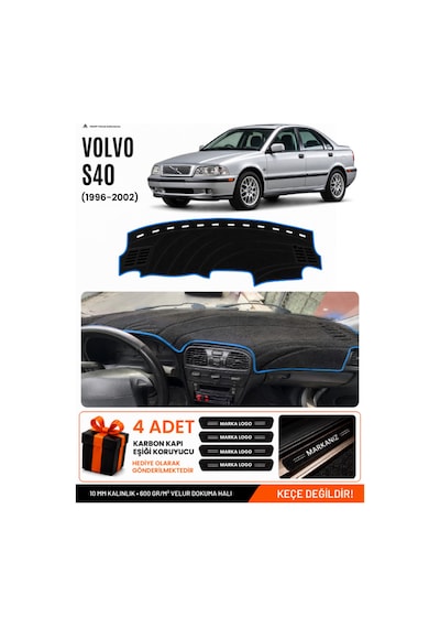 Volvo S40 1996-2002 Uyumlu Torpido Koruma, Torpido Örtüsü, Torpido Kılıfı - Siyah-mavi - Vo001