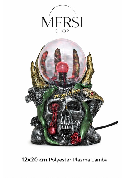 Kafatası Figürlü Polyester Plazma Lamba Dekoratif Masa Lambası 12x20 Cm Açık Gri