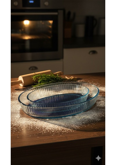 Masterchef Elite 2'li Optikli Oval Servis Tabağı,salata Kasesi, Sunumluk, Tabak Ve Fırın Kabı Saydam