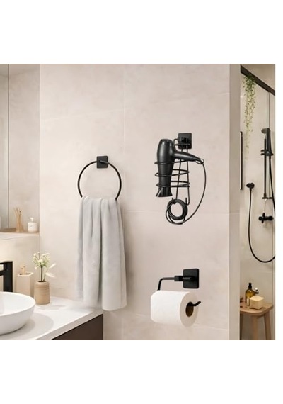 Yapışkanlı Banyo Aksesuar Seti,yuvarlak Havluluk,fön Makinesi Askısı,tuvalet Kağıdı Tutucu, Delme Gerektirmez,v Diğer