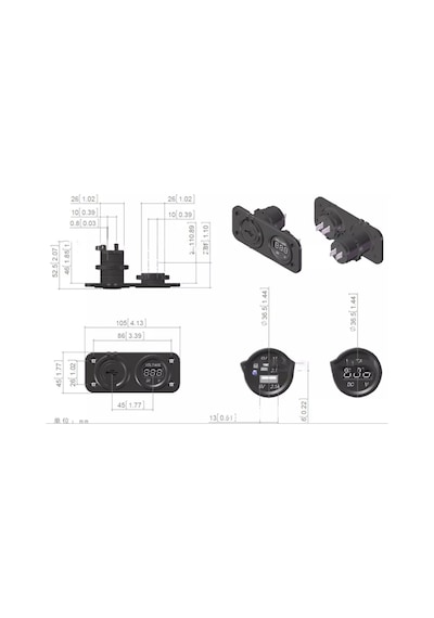 Usb Şarj Cihazı 1a 2.1a Dijital Voltmetre 12v 24v Pano Tip Şarj Söketi