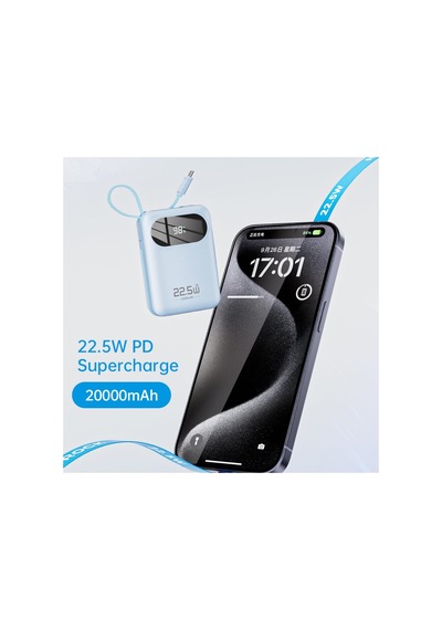 Y11 Mini Pd 22.5w 20000 Mah Dijital Ekran Göstergeli Dahili Kablolu Power Bank, Siyah Y11 Mini Pd 22.5w 20000 Mah Dijital Ekran Göstergeli Dahili Kablolu Power Bank, Siyah