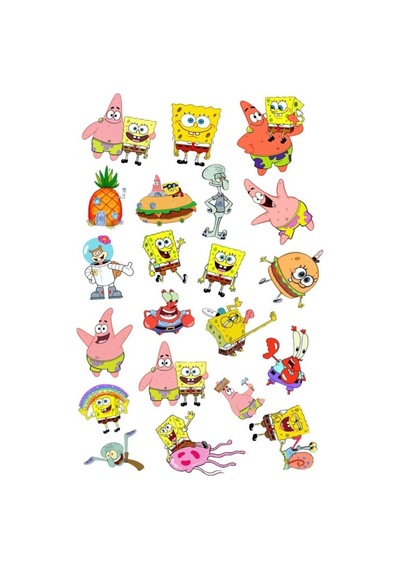 Sünger Bob Temalı Sticker Etiket Seti - Sponge Bob Sticker - Laptop Notebook Telefon 21x30cm