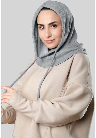 Hürrem Bone Gri Bağcıklı Peluş Salaş Balaklava Boyunluklu Bere Jakar Düz 2328 15 Gri