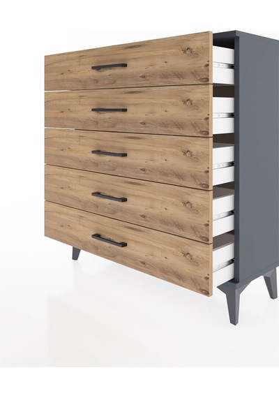 Arges Şifonyer 5 Çekmeceli 88x30x96 Antrasit-çam Antrasit
