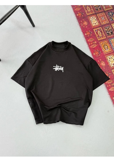 Assema Erkek Baskılı Kısa Kollu Oversize T-shirt - Siyah Çok Renkli