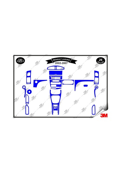 Renault Laguna 2002- 2007 Torpido Konsol Trim Göğüs Maun Kaplama Set 26 Parça Mavi