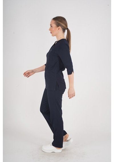 Unisex Lacivert Violet Model Scrubs Takım Doktor Hemşire Üniforması Lacivert