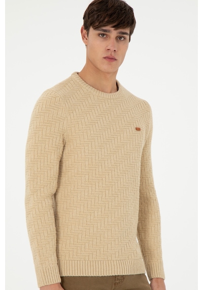 U.S. Polo Assn. Erkek Slim Fit Bisiklet Yaka Kum Kazak 50297050-VR085