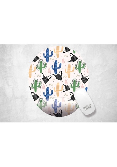 Renkli Kaktüsler Görselli - Baskılı Oval Mouse Pad Mousepad
