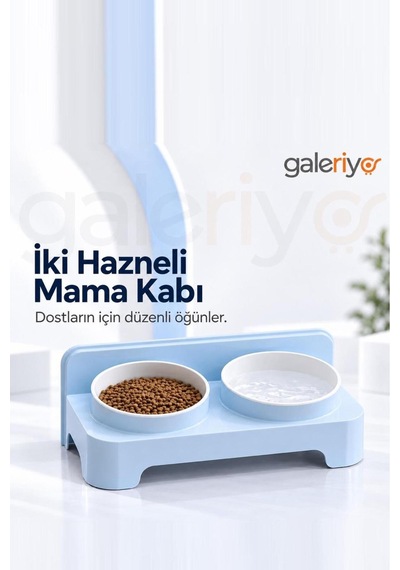 İki Hazneli Mama Kabı Mavi Mavı