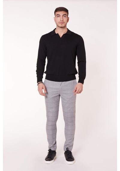 Braccas Erkek Beli Lastikli Slim Fit Ekoseli Gri Pantolon Gri