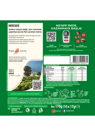 Nescafe 3 ü 1 Arada Fındık Aromalı Kahve 10'lu