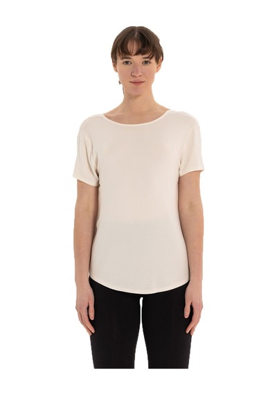 Inguz Sırt Detay Modal Yoga T-shirt Ekru
