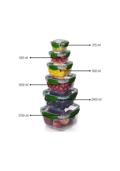 6'lı Set Master Kare Saklama Kabı 275 Ml - 500 Ml - 900 Ml - 1500 Ml - 2400 Ml - 3750 Ml 001