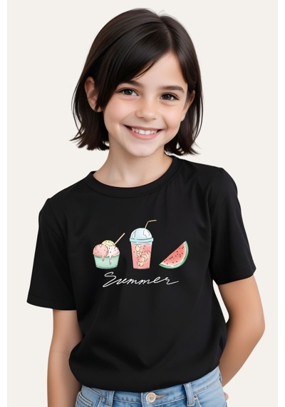 Fyk Kids Kız Çocuk Basic Baskılı T-shirt Çok Renkli