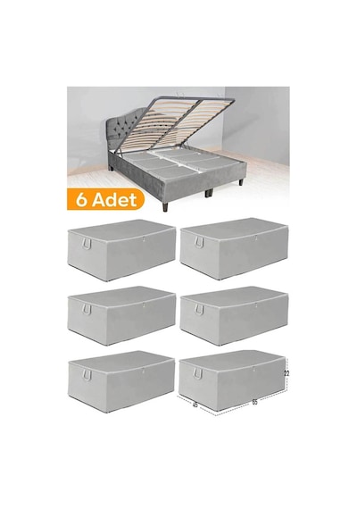 Serstil 6 Adet - Büyük Boy Baza Altı Ve Çekyat Hurç 65 X 45 X 22 Cm - Gri