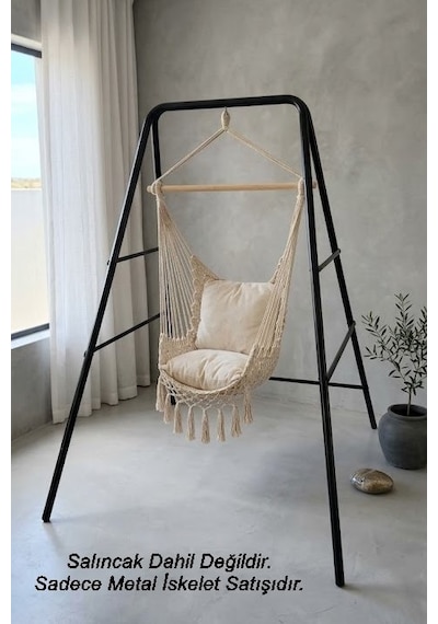 Çocuk Metal Bahçe Ve Balkon Salıncağı İskeleti - Dayanıklı Salıncak Ve Hamak Ayak Standı Siyah