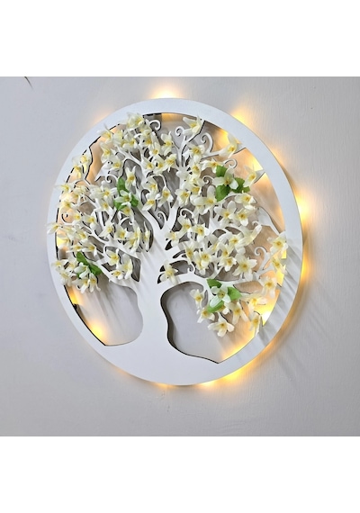 Led Işıklı Ve Beyaz Sakura Hayat Ağacı Tablo 40cm - Beyaz