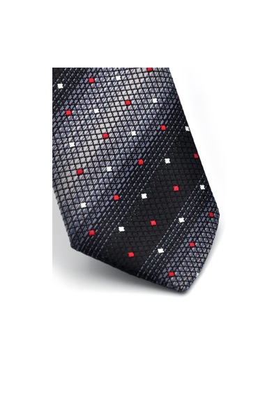 Gaffy Gri Füme Ve Siyah Verev Desenli Dokuma Kumaş Mendilli Slim Fit Kravat // Sdk-240803 Desenli