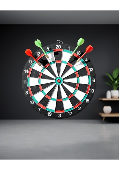 15 İnç Ahşap Dart Tahtası 4 Metal Uçlu Ok