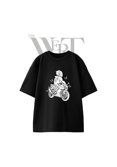 Thewert Spor Motor Tasarım Baskılı Ünisex Siyah Oversize T-shirt