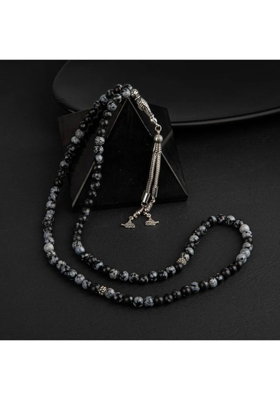 Sertifikalı Karlı Obsidyen Doğal Taş Tesbih 99luk 6mm