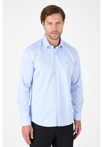 İmza Mavi Sert Yaka Düz Classic %100 Pamuk Slim Fit Gömlek 1004250324 Mavi