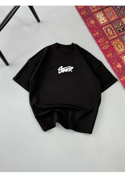 DefyModa Erkek Baskılı Oversize T-shirt - Siyah 4171549