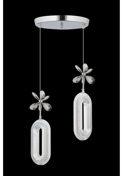 Led Alfa 2'li Gümüş 3 Renk Ledli Kristal Taşlı Modern Led Avize Krom