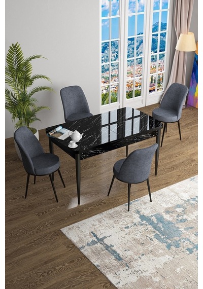 Canisa Han Serisi, Siyah Mermer Desen 70x114 Açılabilir Mdf Mutfak Masa Takımı, 4 Füme Sandalye Masa Siyah Mermer Sandalyeler Füme Canisa Han Serisi, Siyah Mermer Desen 70x114 Açılabilir Mdf Mutfak Masa Takımı, 4 Füme Sandalye Masa Siyah Mermer Sandalyeler Füme