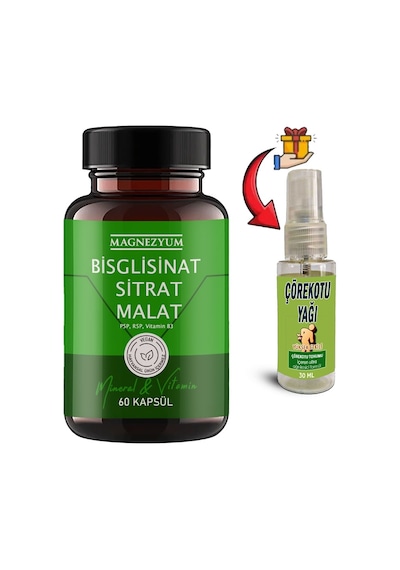 Magnezyum: 1 Adet Bisglisinat Magnezyum Sitrat Magnezyum Malat & Vitamin B2 B3 B6 Ve Mineral Kapsülleri 60lı + 30 Ml Çörek Otu Yağı