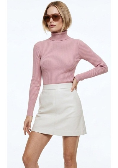 Onno Style Women Fitilli Balıkcı Yaka Basic Kazak Pudra Pembe