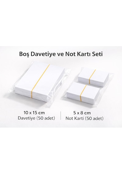 Boş Davetiye Ve Yemek Kartı Seti 300 Gr Yerli Bristol 1. Hamur Kalın Karton 10x15 Cm Daveti