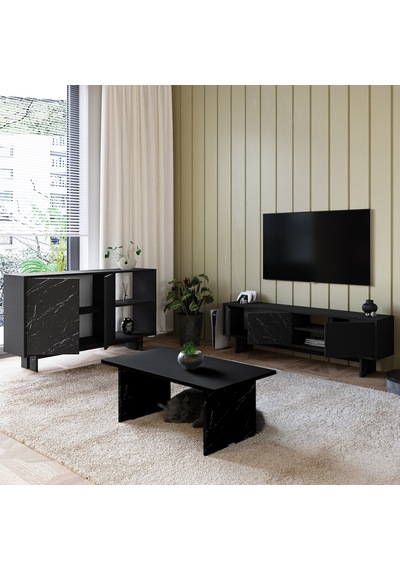 İnarch Dizayn Ravello Oturma Odası Set Modern Konsol, Tv Sehpası Ve Orta Sehpa Üçlü Takım Mermer- Siyah İnarch Dizayn Ravello Oturma Odası Set Modern Konsol, Tv Sehpası Ve Orta Sehpa Üçlü Takım Mermer- Siyah