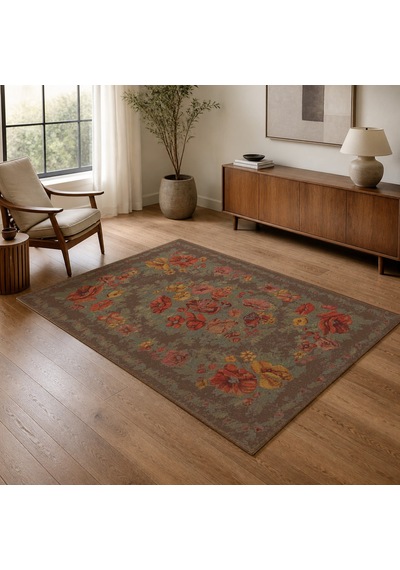 Kartela Halı Karabağ Halı Jüt Taban Dokuma Halı Kahverengi - 100 X 150 Cm