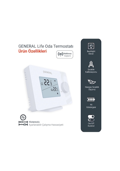 General Mitra 260S RF Kablosuz Oda Termostatı Beyaz