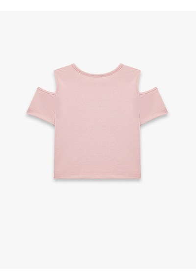 Koton Bisiklet Yaka Kısa Kollu Pencere Detaylı Kalp Baskılı Bluz Pembe 6skg60104ak Gül