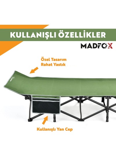 Madfox Steelrest Çelik Katlanır Kamp Yatağı Kampet Yeşil
